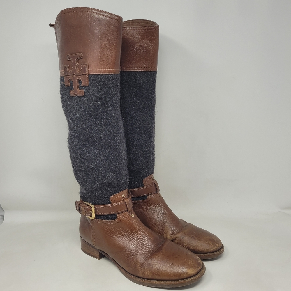 Tory Burch Brown and Gray Heeled Boots